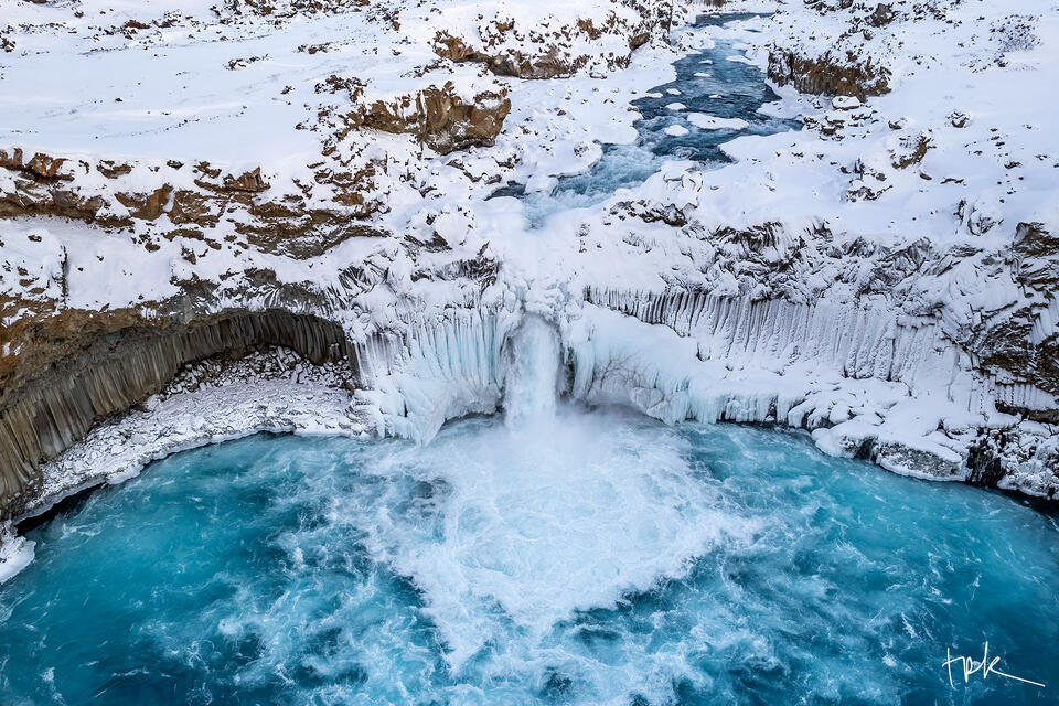 Limited edition print of Iceland’s Aldeyjarfoss in winter.