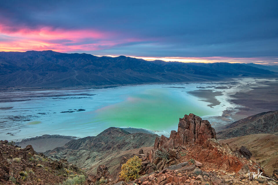 Limited edition print of Lake Manly in Death Valley National Park as seen from Dante’s View at sunrise.