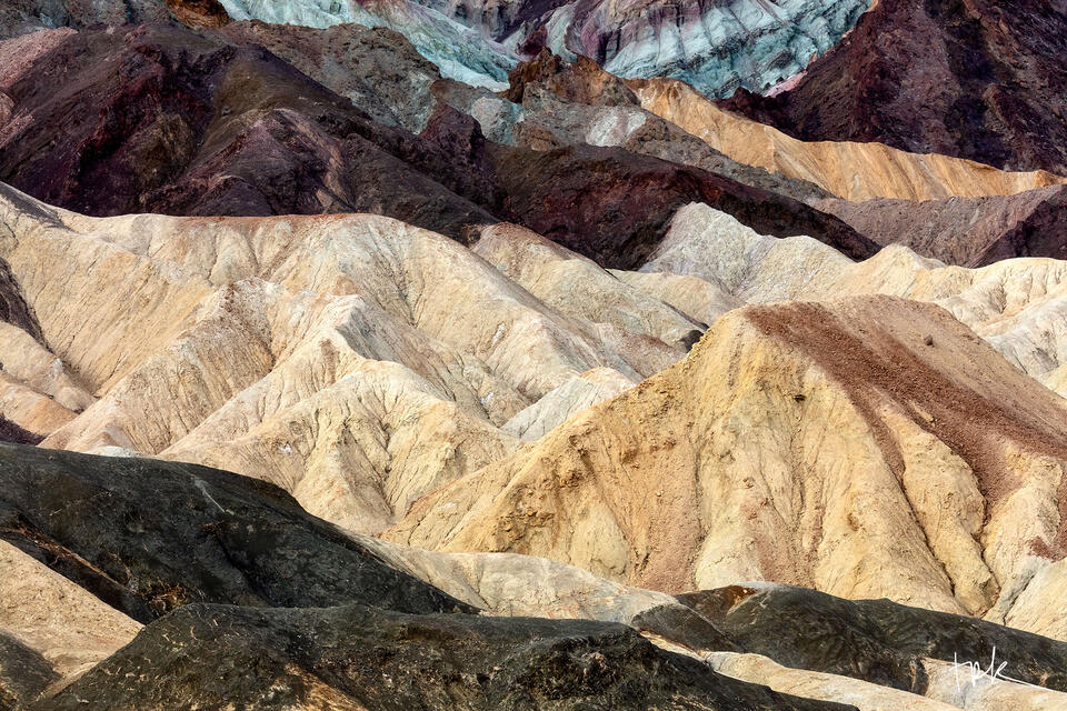 Limited edition print of a closeup of colorful sandstone layers in the Twenty Mule Team Canyon area of California’s Death Valley National Park.
