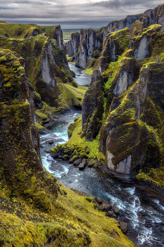Limited edition print of Iceland’s Fjaðrárgljúfur with distinctive moss-covered cliffs and a river running through the center.