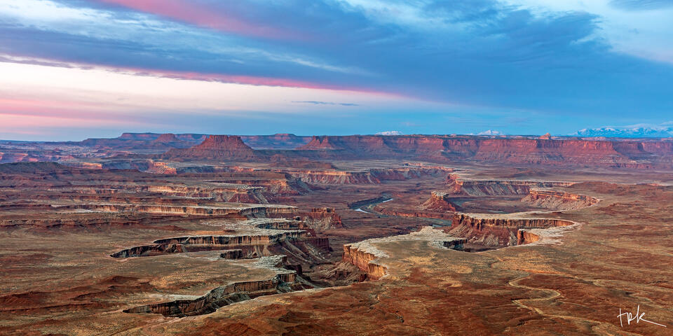 Limited edition panoramic print of Canyonlands National Park’s White Rim and Green River at sunset.