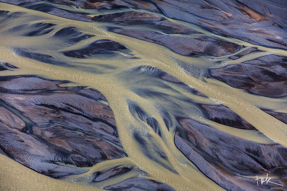 Limited edition print of an abstract aerial view of the braided Icelandic river, Markarfljót.