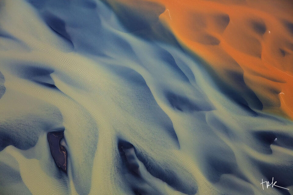 Limited edition print of an abstract aerial view of Iceland’s Ölfusá.