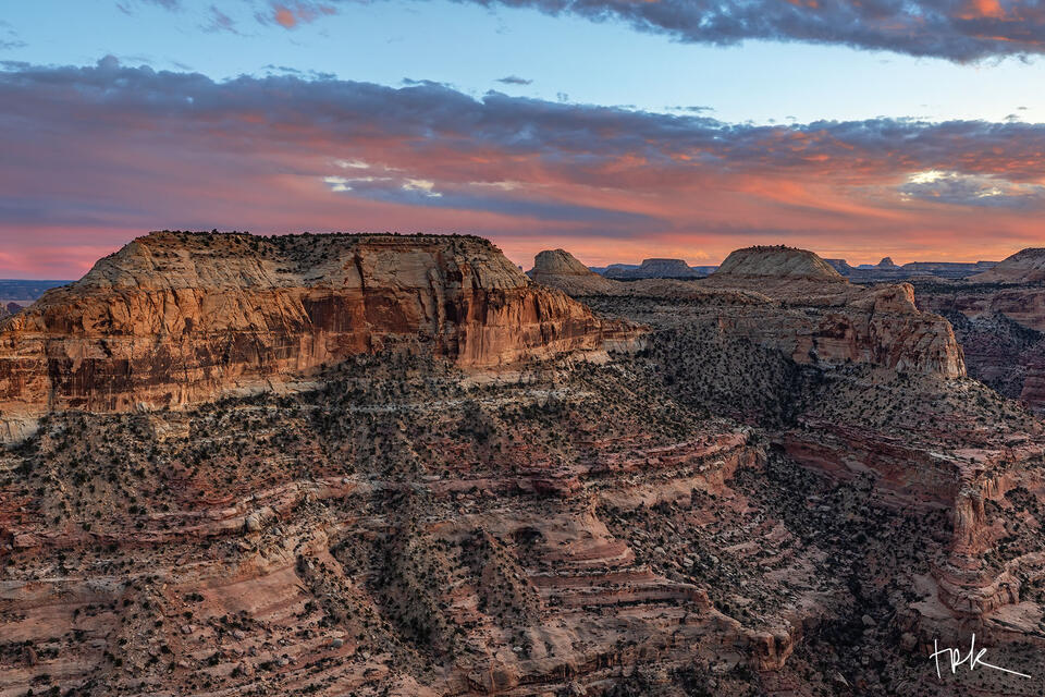 Limited edition print of a pink sunset over Utah's San Rafael Swell.