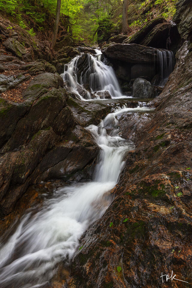 Limited edition print of the first falls at Spruce Brook in Beacon Falls, Connecticut after a spring rain.