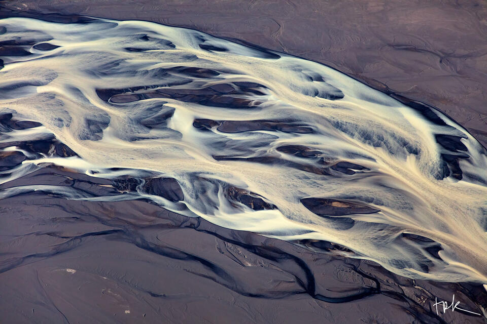 Limited edition print of an abstract aerial view of the braided Icelandic river, Tungnaá.