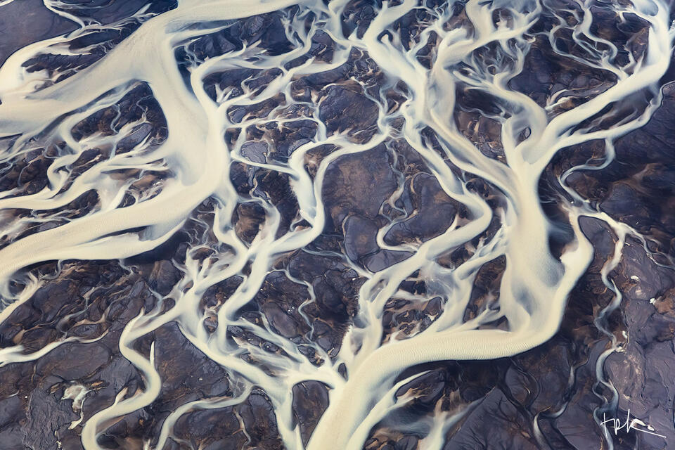 Limited edition print of an abstract aerial view of the braided Icelandic river, Tungnaá.