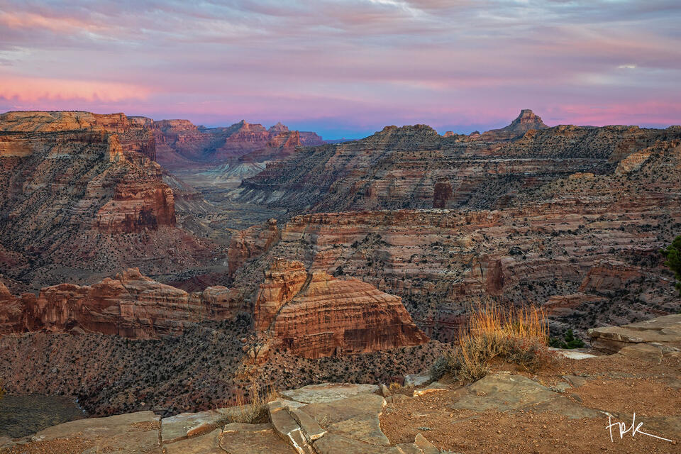 Limited edition of the canyon of the San Rafael River from the Wedge Overlook at sunset.